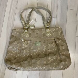 Coach Women's Poppy Canvas Monogram Signature Shoulder Bag Gold & Tan NWT